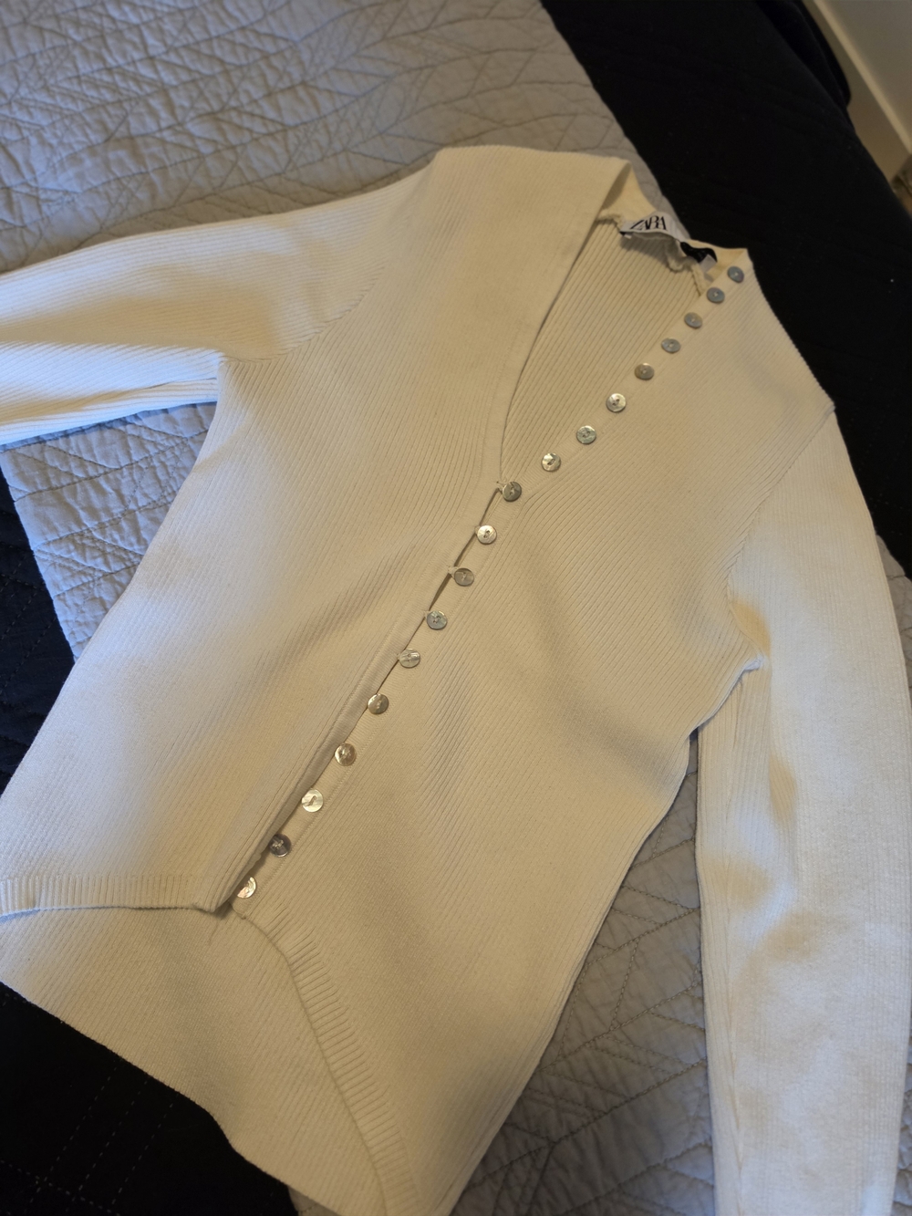 Zara Ribbed Button-Up Cardigan Blouse
